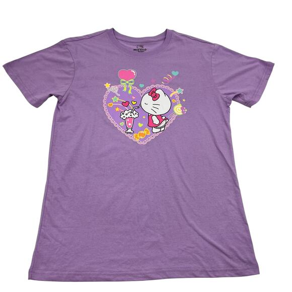 Hello Kitty Womens Purple Milkshake Love Short Sleeve Graphic T-Shirt Sz M - Picture 1 of 9